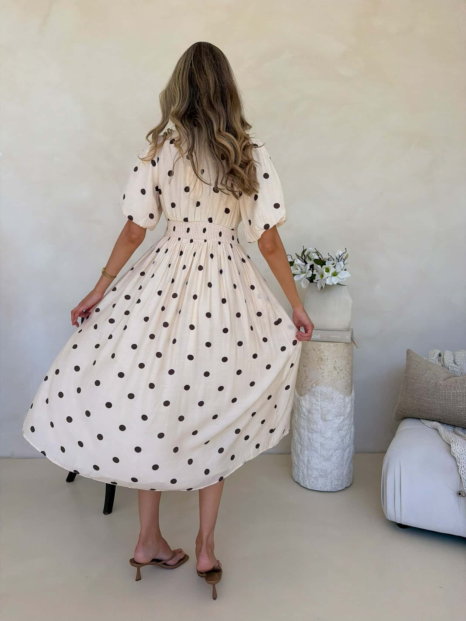Bonnie Dress - Crème Cafe Polka Dot - Image 3