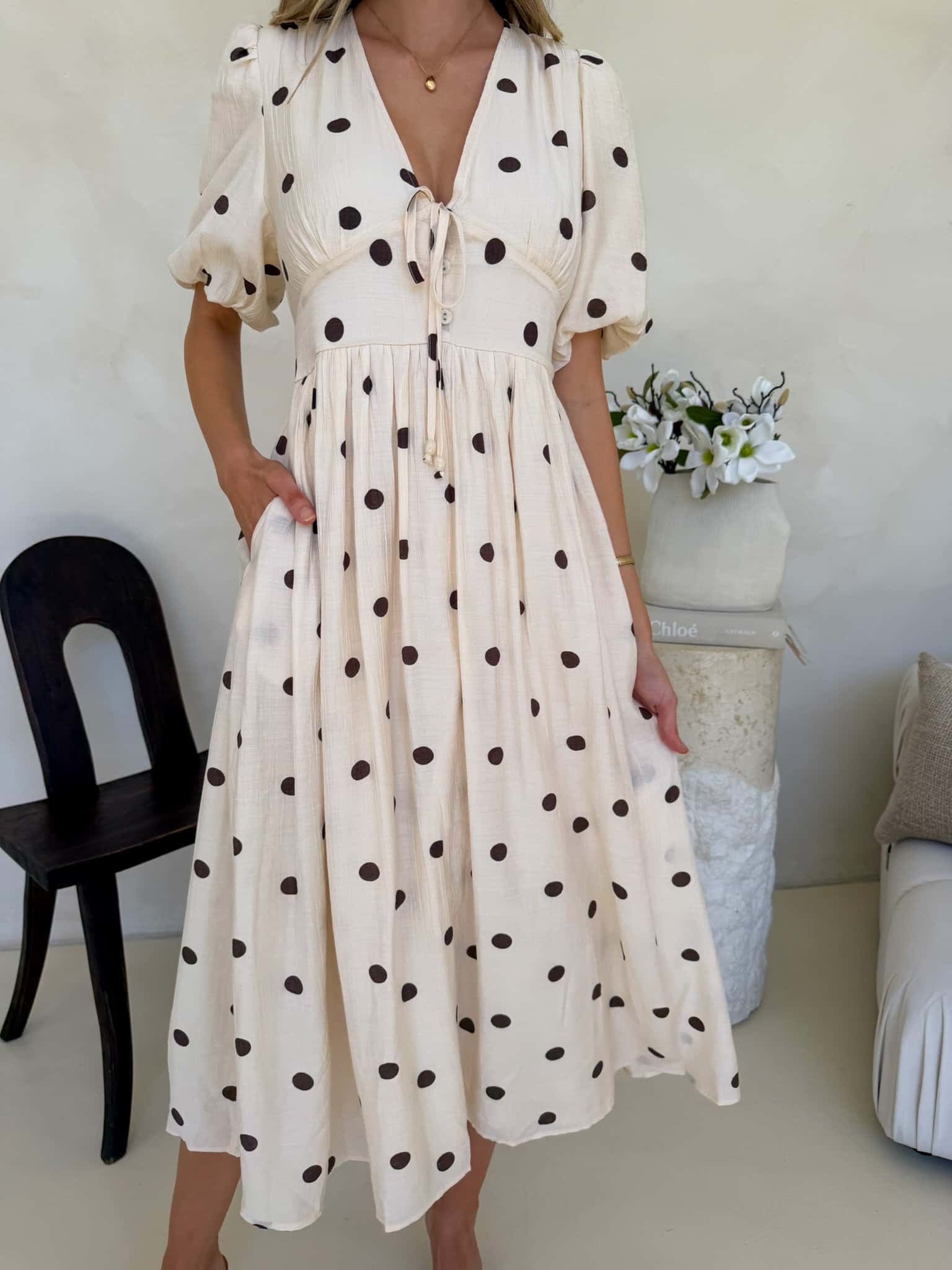 Bonnie Dress - Crème Cafe Polka Dot - Image 5