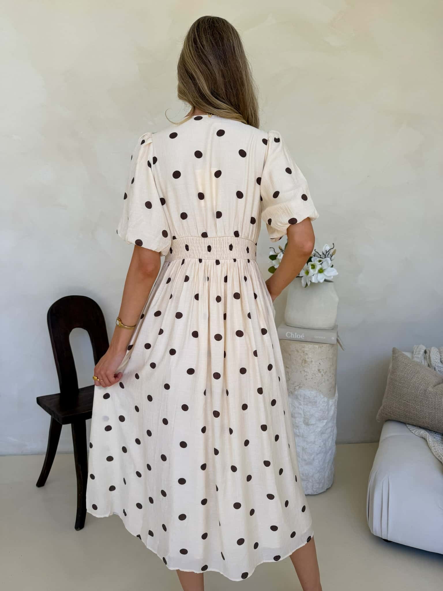 Bonnie Dress - Crème Cafe Polka Dot - Image 8
