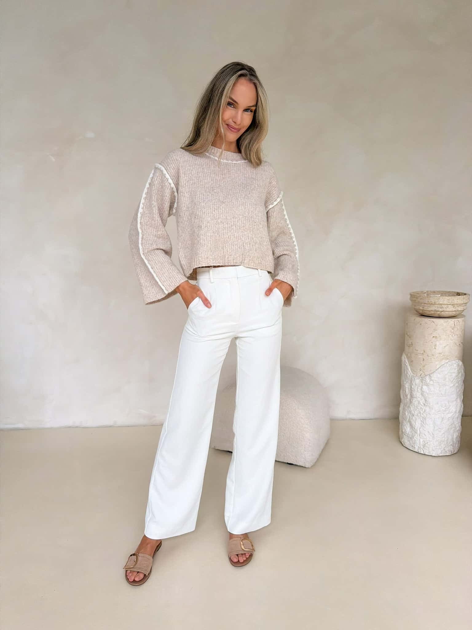 Della Cropped Knit - Cream Marle - Image 6